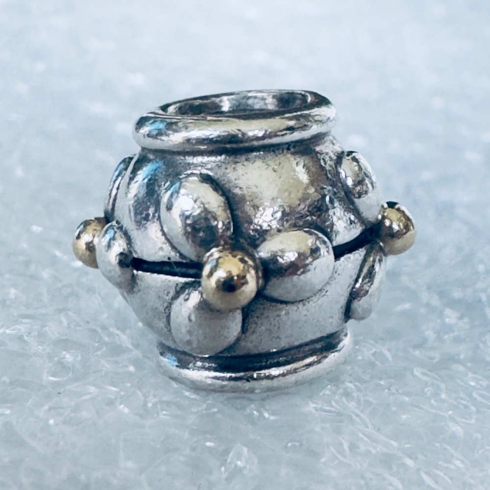 PANDORA | 14K GOLD SS 3 PETAL TIVOLI FLOWER CHARM 790383 RETIRED RARE ALE